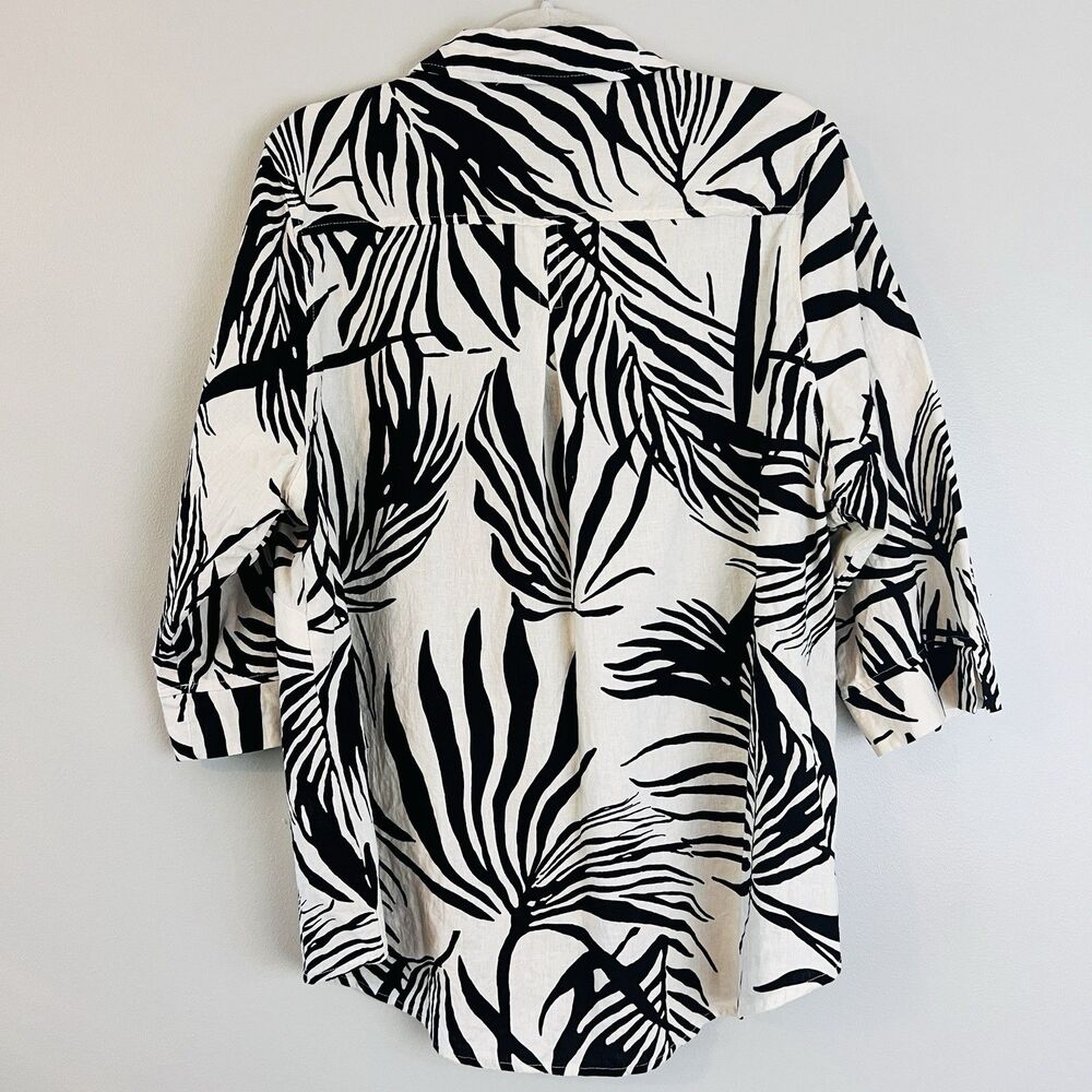 Rachel Zoe Linen Black & White Palm Frond Tropical Blouse Resort Wear Plus 2X - Picture 8 of 11